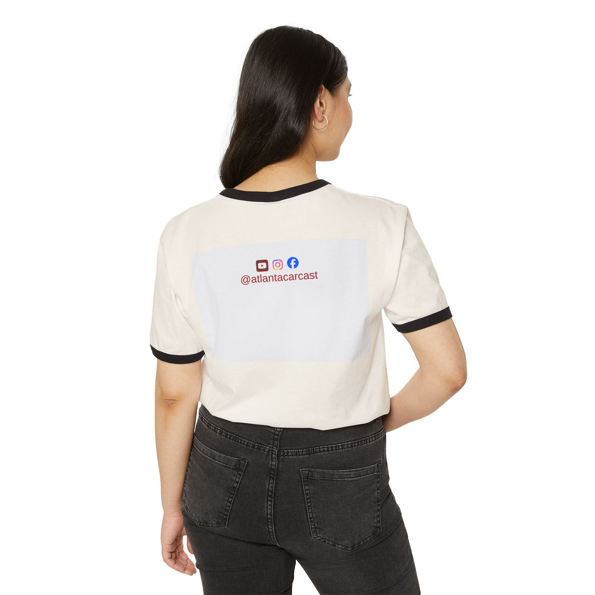 Atlanta Car Cast ACC Logo Unisex Ringer T-Shirt – Vintage Varsity Style, White/Black, 100% Cotton