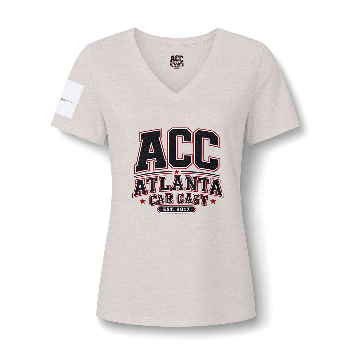 Atlanta Car Cast ACC Logo Women's V-Neck T-Shirt – Lightweight Cotton-Poly Blend, White