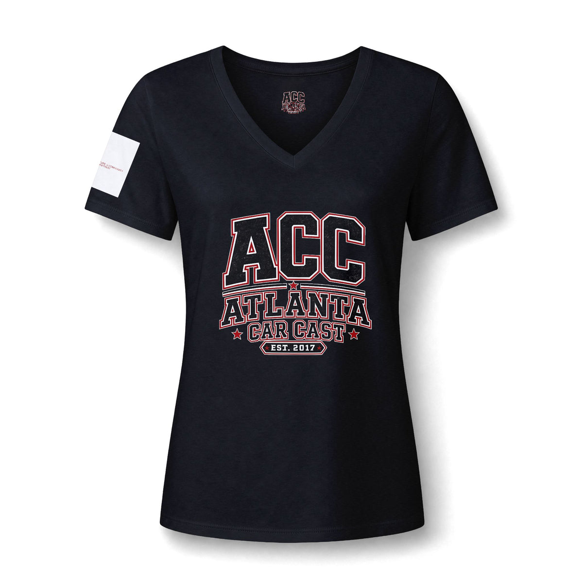 Atlanta Car Cast ACC Logo Women's V-Neck T-Shirt – Lightweight Cotton-Poly Blend, White