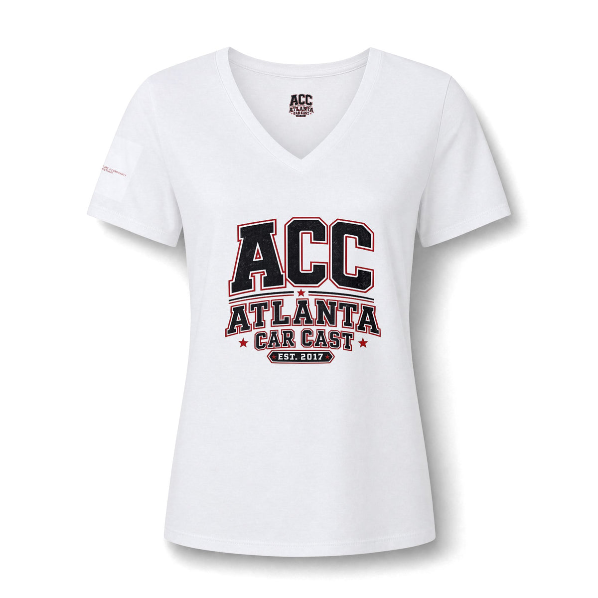 Atlanta Car Cast ACC Logo Women's V-Neck T-Shirt – Lightweight Cotton-Poly Blend, White