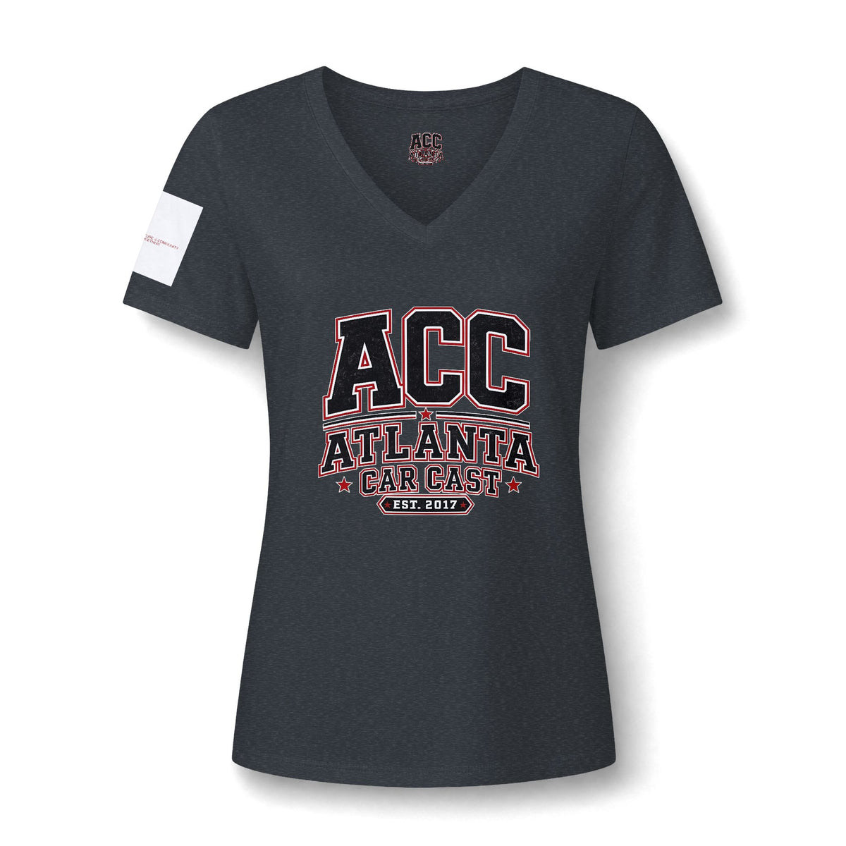 Atlanta Car Cast ACC Logo Women's V-Neck T-Shirt – Lightweight Cotton-Poly Blend, White