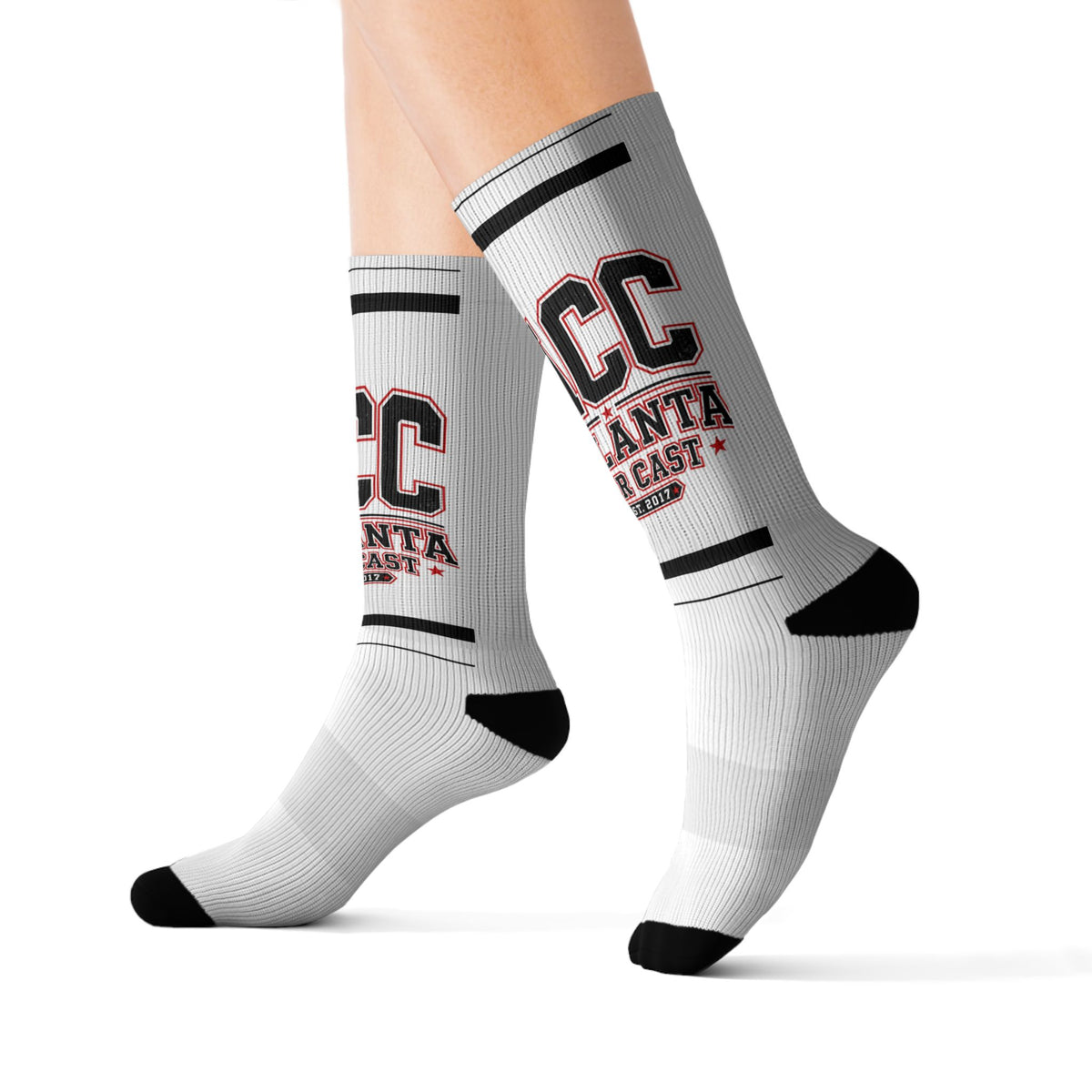 Custom Sublimation Sports Socks — Atlanta Accent Logo Crew Socks