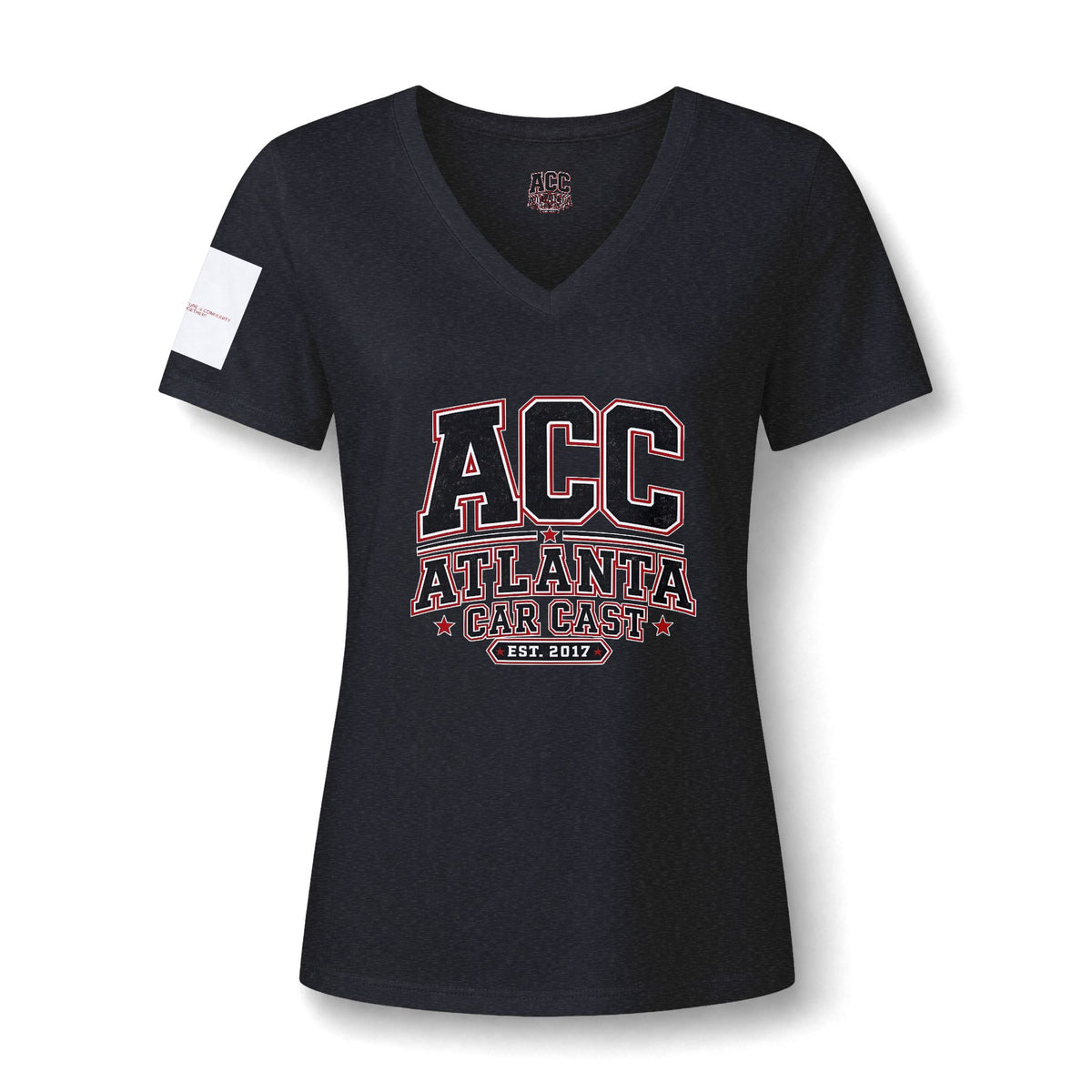 Atlanta Car Cast ACC Logo Women's V-Neck T-Shirt – Lightweight Cotton-Poly Blend, White