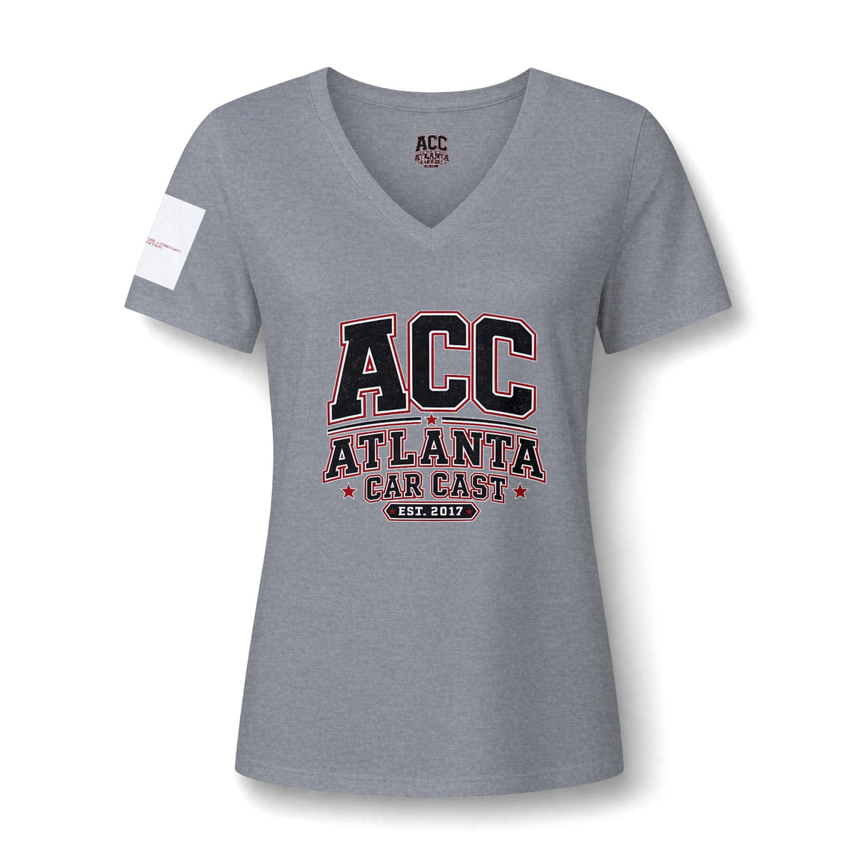 Atlanta Car Cast ACC Logo Women's V-Neck T-Shirt – Lightweight Cotton-Poly Blend, White