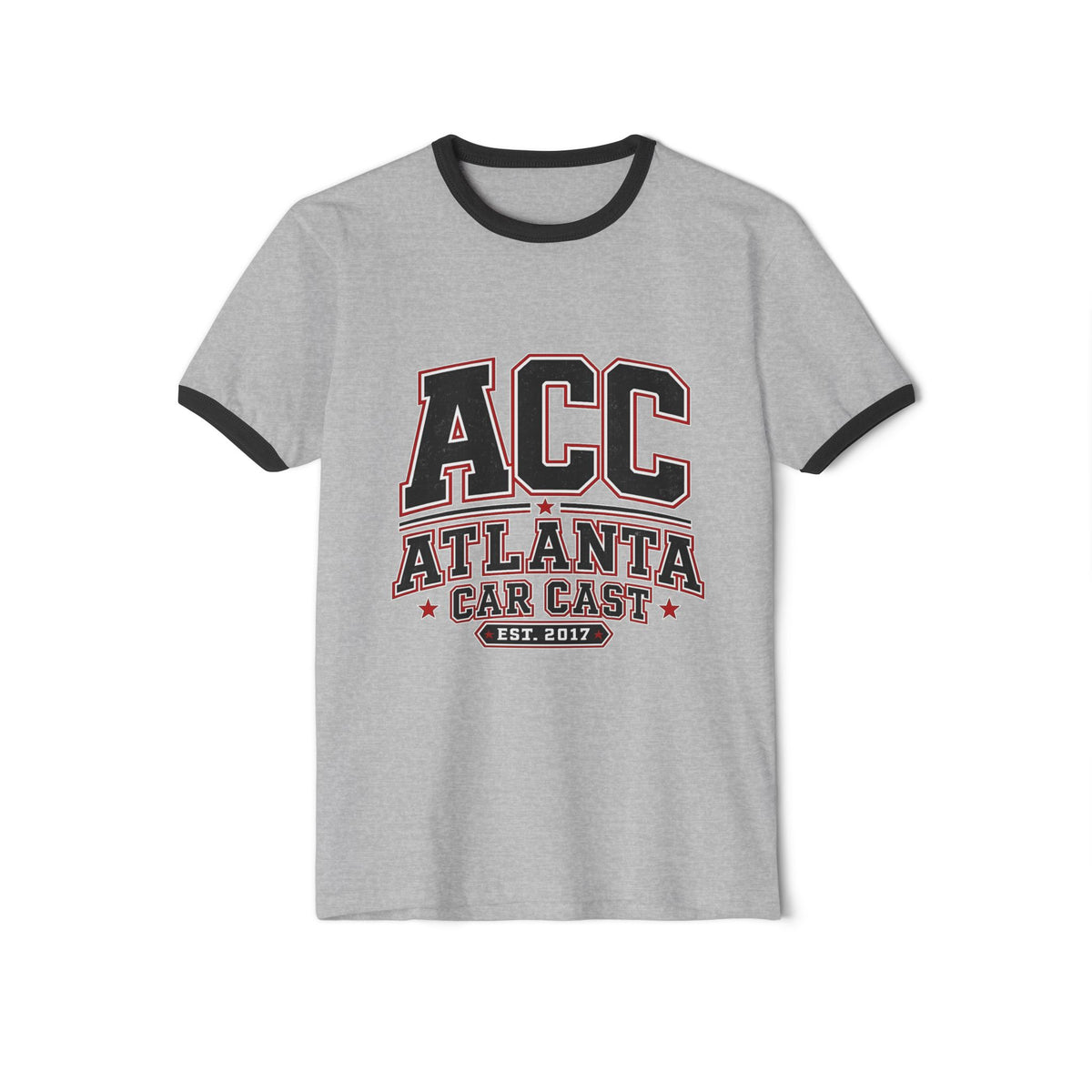 Atlanta Car Cast ACC Logo Unisex Ringer T-Shirt – Vintage Varsity Style, White/Black, 100% Cotton